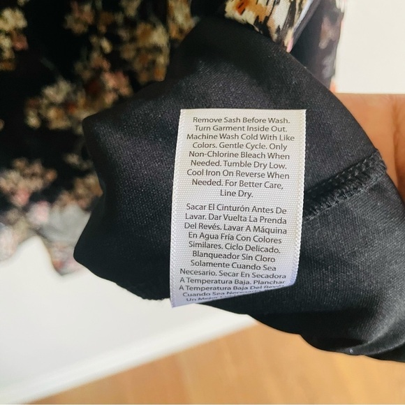 Time and Tru floral fall mini dress Medium black chiffon ruffle sleeves feminine - Picture 9 of 11